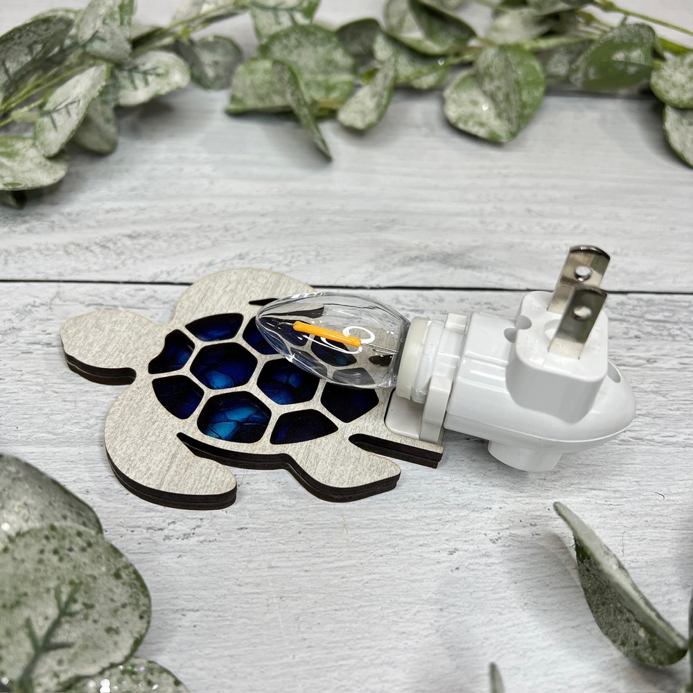 Turtle Night Light Wood Mosaic Blue Accent Home Decor Handmade Sea Turtle - Picture 6 of 10